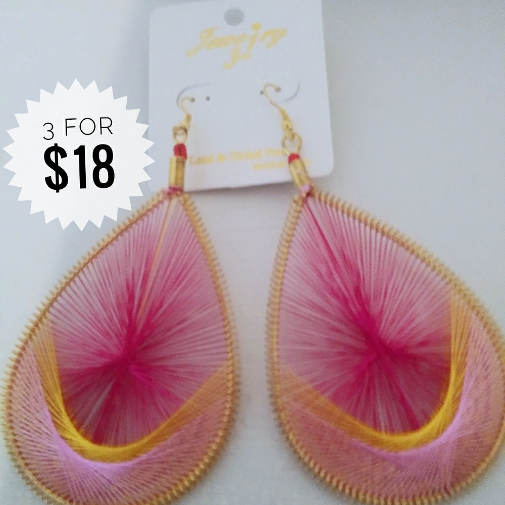 Pink 4 inch thread earrings